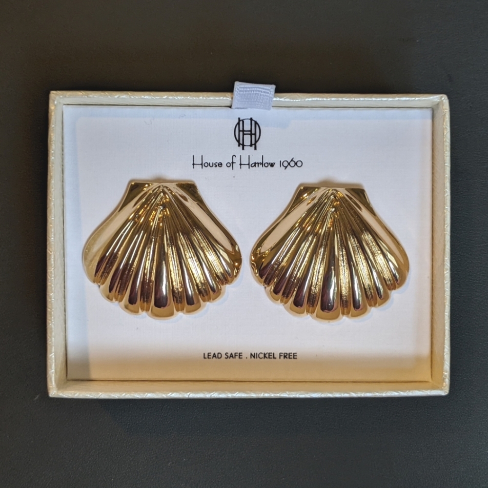 House of Harlow NEW IN BOX *Host Pick* Gold Shell Stud Earrings